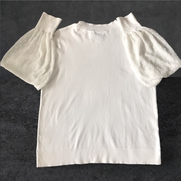 CeCe Pullover Top White Long Balloon Filmy Decorated Sleeve Round Neck Size L - Picture 8 of 8